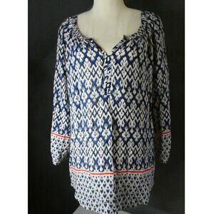 BLUE Saks Fifth Avenue Women's Large Blouse Viscose Tunic V-Neck Peasant